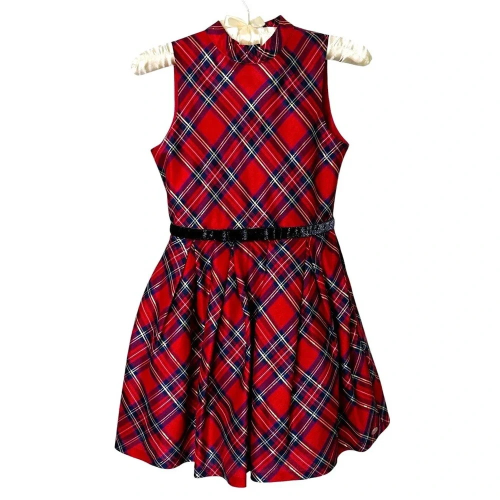 American Girl Size 8 Red Plaid Party Dress Tulle Lined Holiday Christmas